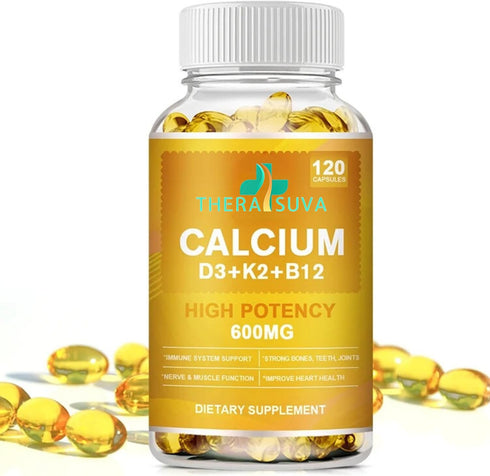 Extra Strength 4-in-1 Calcium + Vitamin D3 + K2 + B12 Supplement Complex for Bone and Immune Health, 120 Softgels, 60 Day Supply...