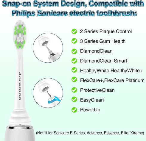Aoremon Replacement Heads for Philips Sonicare Toothbrush Heads - Compatible with Phillips Sonicare W HX6062/65 & All Snap-on Electric Toothbrush ...