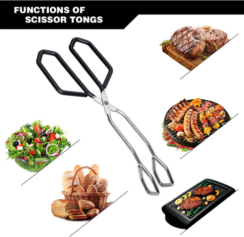 MSY BIGSUNNY Scissor Tongs Heavy Duty Cooking Tongs with Soft Handles (Stainless Steel, black 11")...