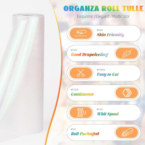 Crystal Organza Fabric Tulle 11 Inch by 50 Yards Sheer Tulle Rolls for DIY Craft Wedding Party Baby Shower Decor Gift Wrapping Party Supplies (Fan...