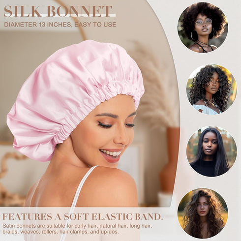 Satin Bonnet Silk Bonnet Hair Bonnet for Sleeping-Slouchy Beanie Hat Satin Sleep Cap for Women's Natural & Curly Hair(Pink)...