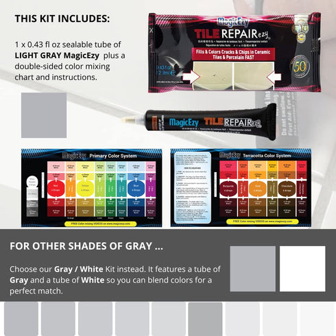 MagicEzy Tile RepairEzy - (Light Gray) Touch Up Paint Filler for Bathroom Tiles, Appliance, Furniture, Walls, Counter Tops - Glossy Finish...