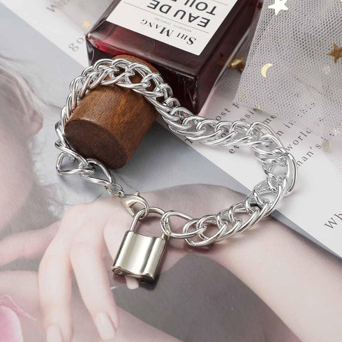 Hip Hop Lock Anklet Bracelet Silver Lock Pendant Ankle Chain Punk Thick Chain Lock Foot Chain Beach Anklet Foot Jewelry Gift for Women Girls...