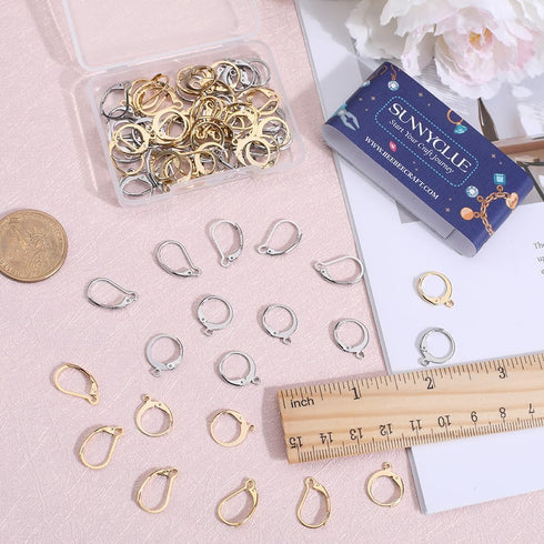 SUNNYCLUE 1 Box 80Pcs Leverback Earring Findings Huggie Hoop Earring Findings Lever Back Earring Hooks Lever Back Earring Hook Earwires for Jewelr...