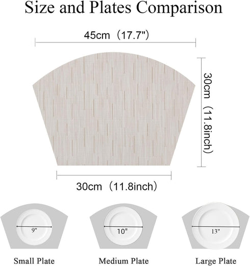 SHACOS Wedge Placemats for Small Round Table Set of 4 Woven Vinyl PVC Placemats Heat Resistant Wipeable Indoor Outdoor Table Mats (4, Beige)...