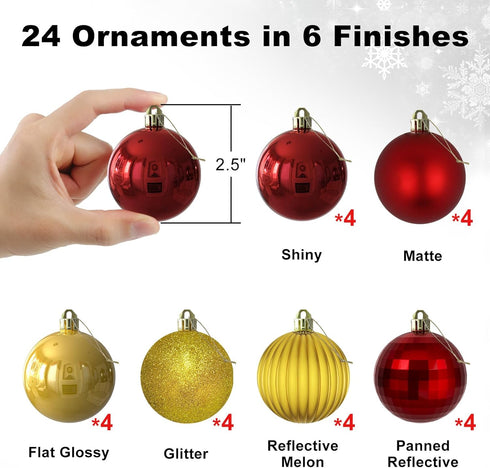 Red & Gold 2.5" Christmas Balls Christmas Tree Decoration Ornaments Shatterproof Hanging Balls for Birthday Halloween Holiday Wedding Decorations ...