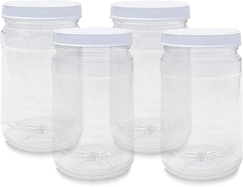 ljdeals 32 oz Clear Plastic Jars with Lids, Storage Containers, Wide Mouth, PET Mason Jars, Food Safe, BPA Free, Pack of 4, Made in USA...