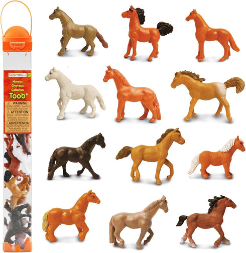 Safari Ltd. Horses TOOB - 12 Hand-Painted Mini Figurines Including Friesian, Haflinger, Stallion, Bay, Chestnut, Jutland, Trakehner, Clydesdale, &...