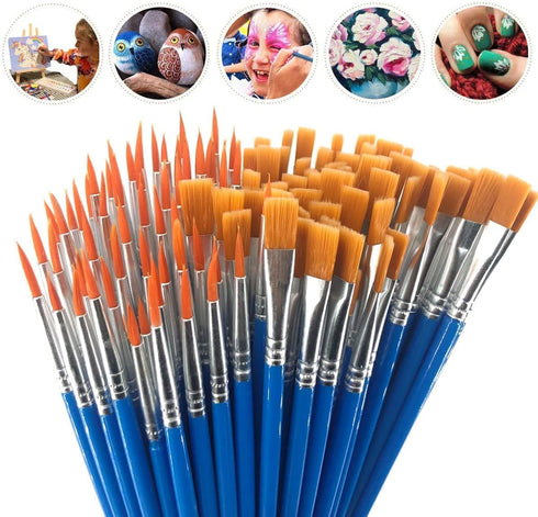 60 Pcs Small Brushes Bulk,Flat Round Tip Acrylic Paint Brushes Set Kids Pointed Flat Nylon Hair Brushes for Classroom Painting Party Acrylic Oil W...