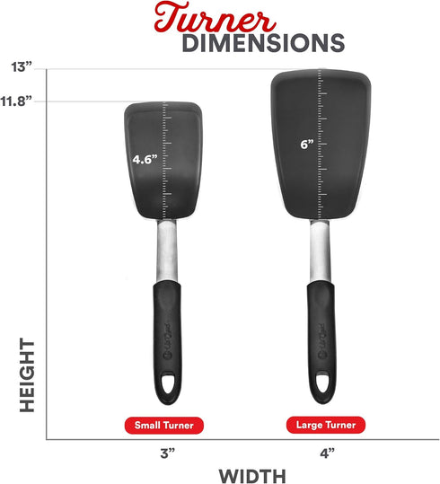 UpGood Silicone Turner Set 600ºF Heat Resistant - Large & Small Kitchen Spatulas with Tapered Edges & Flexible Stainless Steel - Cooking Utensil f...
