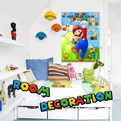 Pin The Moustache &M on The Bros Party Game, Super Brother Game Theme Party Supplies for Wall Decorations, Large High Gloss Waterproof Poster Favo...