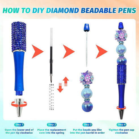 75 Pieces DIY Beadable Pens Kit - 25 Plastic Diamond Beadable Pens Bulk, Refills & Pen Bags Included - Black Ink Pens for Beads Cute Pens Bulk - P...