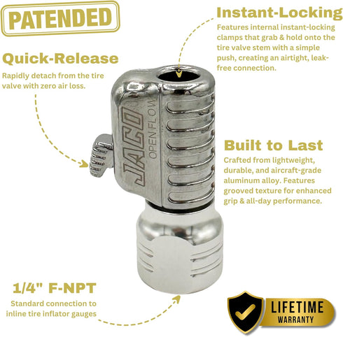 JACO Lightning S2-Series Tire Air Chuck - 1/4" F-NPT (Open Flow) (2-Pack)...