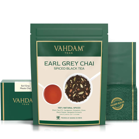 VAHDAM Earl Grey Masala Chai - High Caffeine, Non GMO, Gluten Free | Citrusy Earl Grey Tea Leaves w/ Pure Bergamot Oil | Brew Hot, Iced or Chai La...