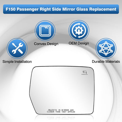 TOP-MAX F150 Passenger Right Side Mirror Glass Replacement Compatible with 2004-2014 Ford F150, with Holder Convex Heated Mirror for 4L3Z17K707DA ...