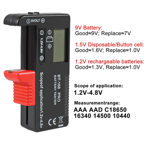 4PACK Battery Tester, Universal Battery Checker Small Battery Testers for AAA AA C D 9V 1.5V Button Cell Household Batteries ?Model?BT-168 PRO?...