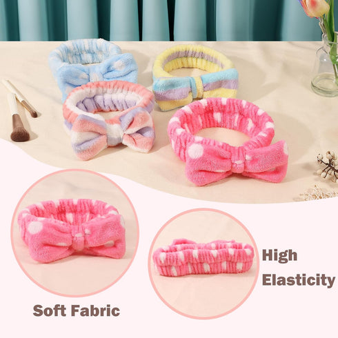 Spa Headband, 4 Pack Bow Hair Band for Washing Face Facial Makeup Yoga Shower, Soft Coral Fleece Head Band Wraps for Women and Girls...