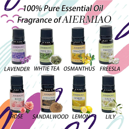 Water Soluble Essential Oil Set Perfect for Diffusers,Humidifiers and Home Premium Aromatherapy Oil Gift 8x10ml-Lemon,Sandalwood,Lily,Rose,Freesia...