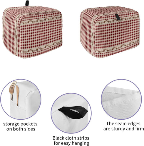 Country Star Berry Red Buffalo Plaid Soft Washable 2 Slice Toaster Dust Cover with Pockets, Dust-proof and Fingerprint Protection...