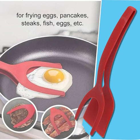 2 in 1 Grip and Flip Spatula Tongs Egg Flipper Tong Fried Egg Double Spatula, Non-Stick Food Clip Egg Turner Pancake Fish French Toast Omelet Maki...