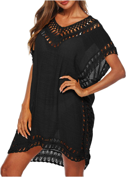 Wander Agio Womens Swimwear Cover up Swim Suit Beach Bikini Coverups Stripe Printing Hollow Out...