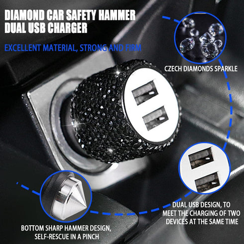 Bling Dual USB Car Charger Adapter, 18W Output Handcrafted Rhinestones Crystal QC3.0 Fast Charging Adapter for iPhone 13/12/12 Pro Max/XS, Samsung...