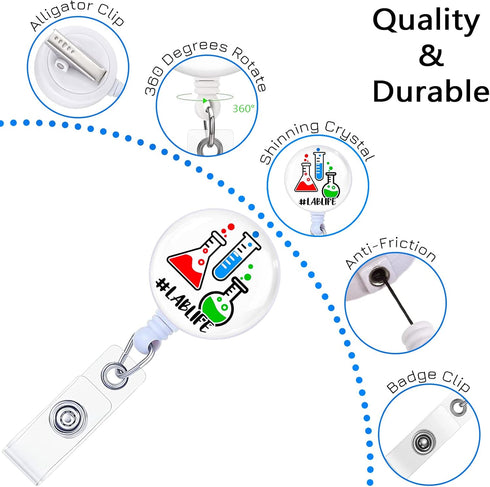 LAB Life Medical Badge Reel Retractable with Alligator Clip, Cute Retractable ID Badge Holder ID Card Holder Name Badge Clip, Laboratory Science N...