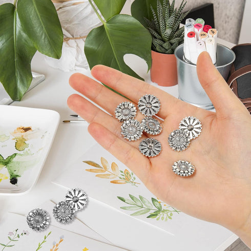 NUOMI 50 Pieces Round Metal Buttons Silver Tone Shank Button Sunflower Carved Sewing Buttons with Single Hole for Craft Coat Suit Blouse Clothing ...