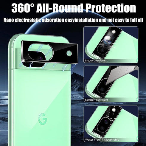 TQLGY 3 Pack Screen Protector for Google Pixel 8a with 3 Pack Camera Lens Protector, 9H Hardness Tempered Glass Film, Support Fingerprint Unlock, ...
