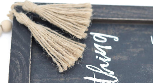 Parisloft Everything Is Figureoutable Framed Wall Sign With Bead String Hanger, Rustic Farmhouse Wood Hanging Decor, Black...