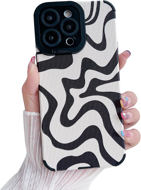 Designed for iPhone 15 Phone Case, Soft PU Leather TPU and Cute Art Wavy Painted for Women Men Compatible with iPhone Case (Beige/iPhone 15)...