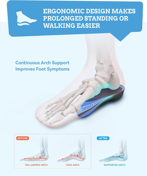 Heel Pain Relief, QBK Insoles for Standing All Day, Solving Plantar Fasciitis, Arch Collapse, Flat Heel Tendinitis, O-Shaped Leg, X-Shaped Leg, St...