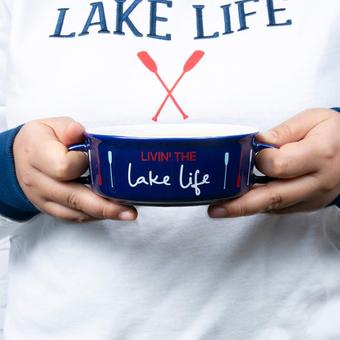Pavilion Gift Company Livin' The River Life-13.5oz Stoneware Snack Soup Bowl with BPA Free Steam Release Lid, 13.5oz, Blue (Lake Life)...