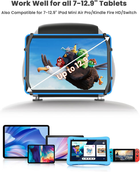 WONNIE Car Tablet Holder, Upgraded iPad Holder for Car Back Seat Headrest Mount Holder for Kids with Anti-Slip Strap,Silicone Holding Net/Fits All...
