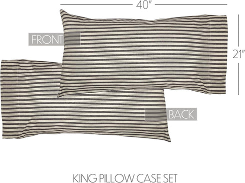VHC Brands Ashmont Farmhouse Stripe Pillow Case Set of 2, Charcoal Grey and Ivory/Creme, Extra Large King Size- 21x40...