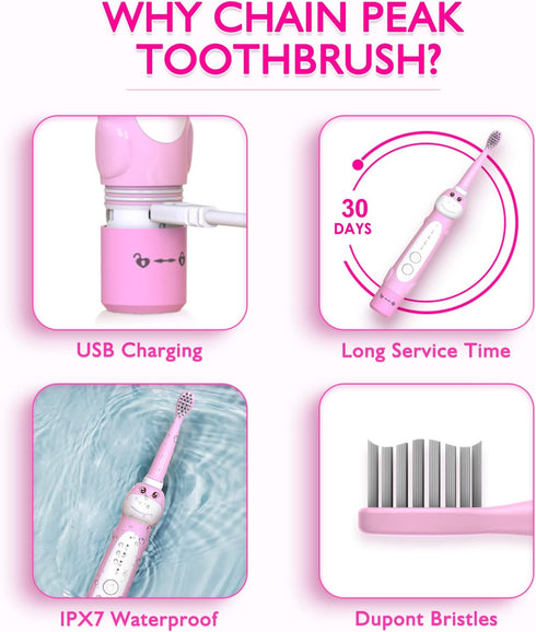 Dinosaur Toothbrush, Kids Sonic Electric Toothbrush for Children, Toddlers Boys Girls Age 3-12 with 30s Reminder, 2 Mins Timer, 5 Modes, 8 Brush H...