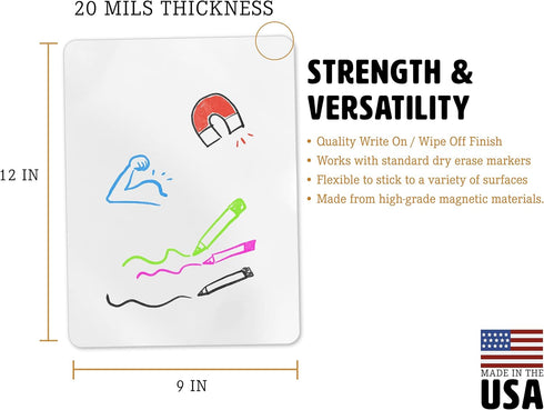White Flexible Roll up Dry Erase Magnet Sheets - Large 12 Inch x9 Inch Magnetic Whiteboard Sheets - 2 Pack...