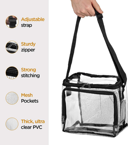 SP HOME GOODS Stadium Approved Clear Tote Bag with Adjustable Strap, Front Storage Compartment, and Mesh Pockets - See Through Zippered Clear lunc...