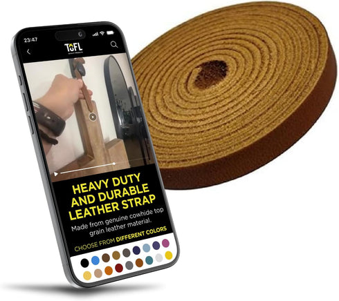 TOFL Genuine Top-Grain Leather Strap | 72 Inches Long | 3/8 Inch Wide | 1/8 Inch Thick (7-8 oz) | 1 Leather Strip for DIY Arts & Craft Projects, C...