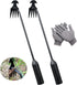 Weed Puller Tool, 2 Pcs 4 Teeth Durable Garden Weed Pulling Tool, Portable Garden Weeder Tool with Gloves for Vegetable Gardening, Backyard Farm W...
