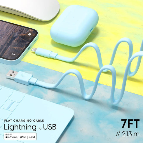 TALK WORKS Flat Lightning Charging Cable Compatible w/iPhone 14/Plus/Pro/Pro Max, 13/Mini/Pro/Pro Max, 12/Pro/Pro Max/Mini, 11/Pro/Pro Max, XR, XS...