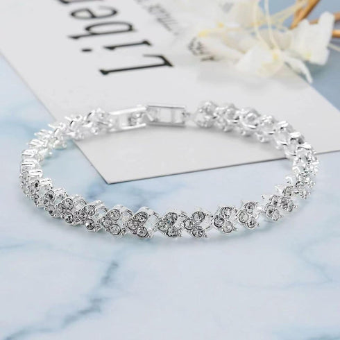 Tatibana Crystal Wedding Jewelry Set, Silver Necklace Earrings Bracelet Crystal Bridal Wedding Jewelry Sets for Brides Bridesmaid Prom Costume Acc...