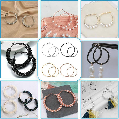 Huwujiu 80pcs Earring Hoops for Jewelry Making, Earrings Beading Hoop Earring Finding Circle Round Circle Round Beading Hoops for Earring DIY Craf...