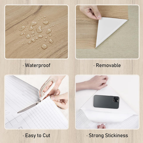 Light Brown Wood Wallpaper Peel and Stick Oak Wood Contact Paper for Countertops Removable Peel and Stick Wallpaper Waterproof Vinyl Wood Grain Co...