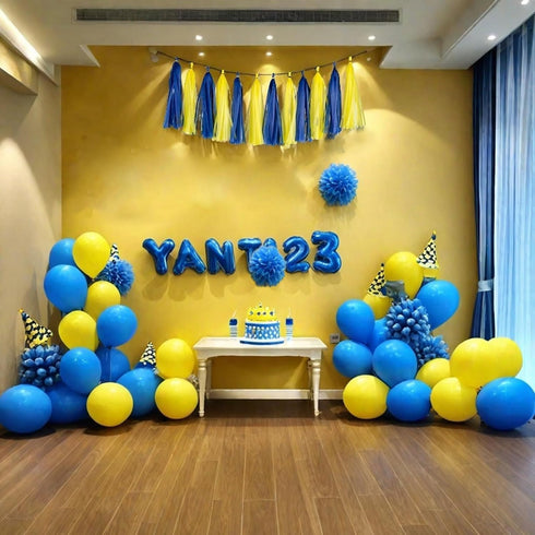 Aimto 20pcs Blue and Yellow Shiny Tassel Garland Banner Tissue Paper Tassels for Party Decorations...