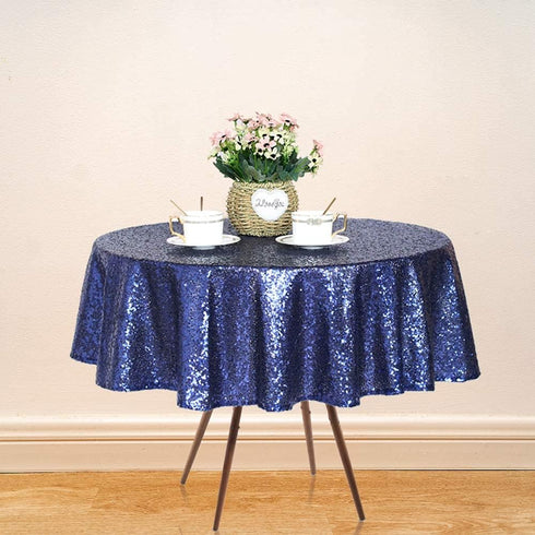 JYFLZQ Navy Blue Sequin Tablecloth - 50" Small Round Sparkly Glitter Metallic Table Cloths Table Cover Overly for Graduation, Retirement, Birthday...