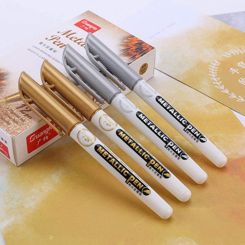 6Pc Gold Silver Epoxy Resin Drawing Pen Gold Leafing Point Pen Marker Acrylic Paint Highlights Metallic Permanent Marker Silicone Molds epoxy resi...