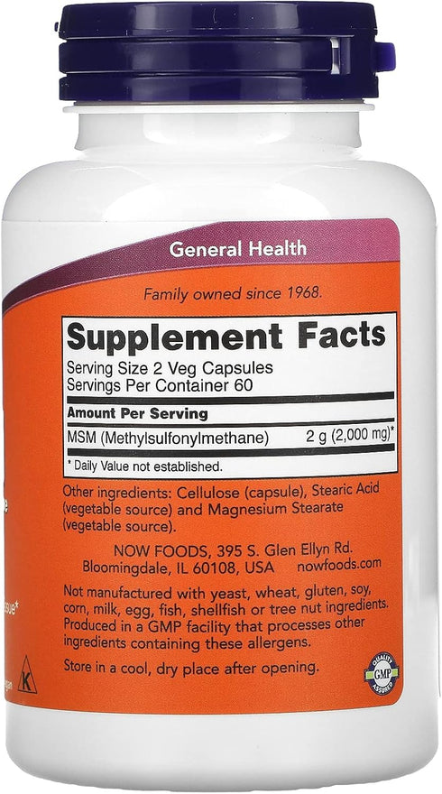 NOW Supplements, MSM (Methylsulfonylmethane) 1,000 mg, Joint Health*, 120 Veg Capsules...