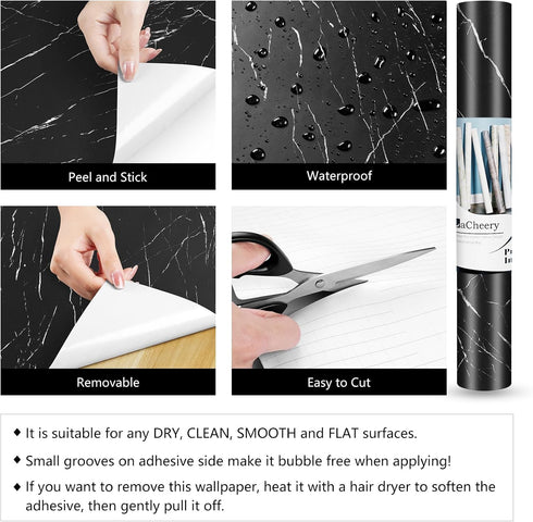 LACHEERY Thick Black Marble Contact Paper for Countertops Waterproof Black Marble Countertop Peel and Stick Matte Marble Wall Paper Kitchen Counte...