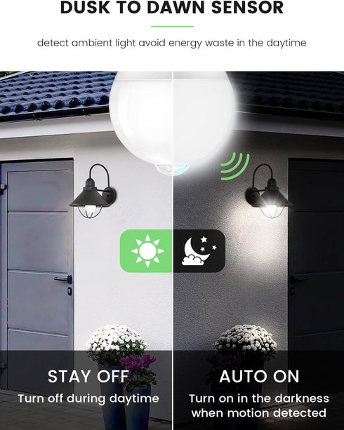 Motion Sensor Light Bulbs, 13W (120-Watt Equivalent) Motion Detector Light Bulb Motion Activated Dusk to Dawn Security Bulb, E26 5000K Motion Ligh...